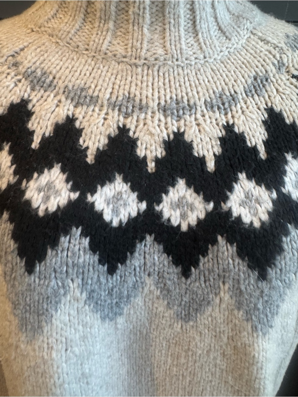 Sanctuary Fair Isle Turtleneck Cream and Black Nordic Yoke Cozy Chunky Sweater - Picture 2 of 6